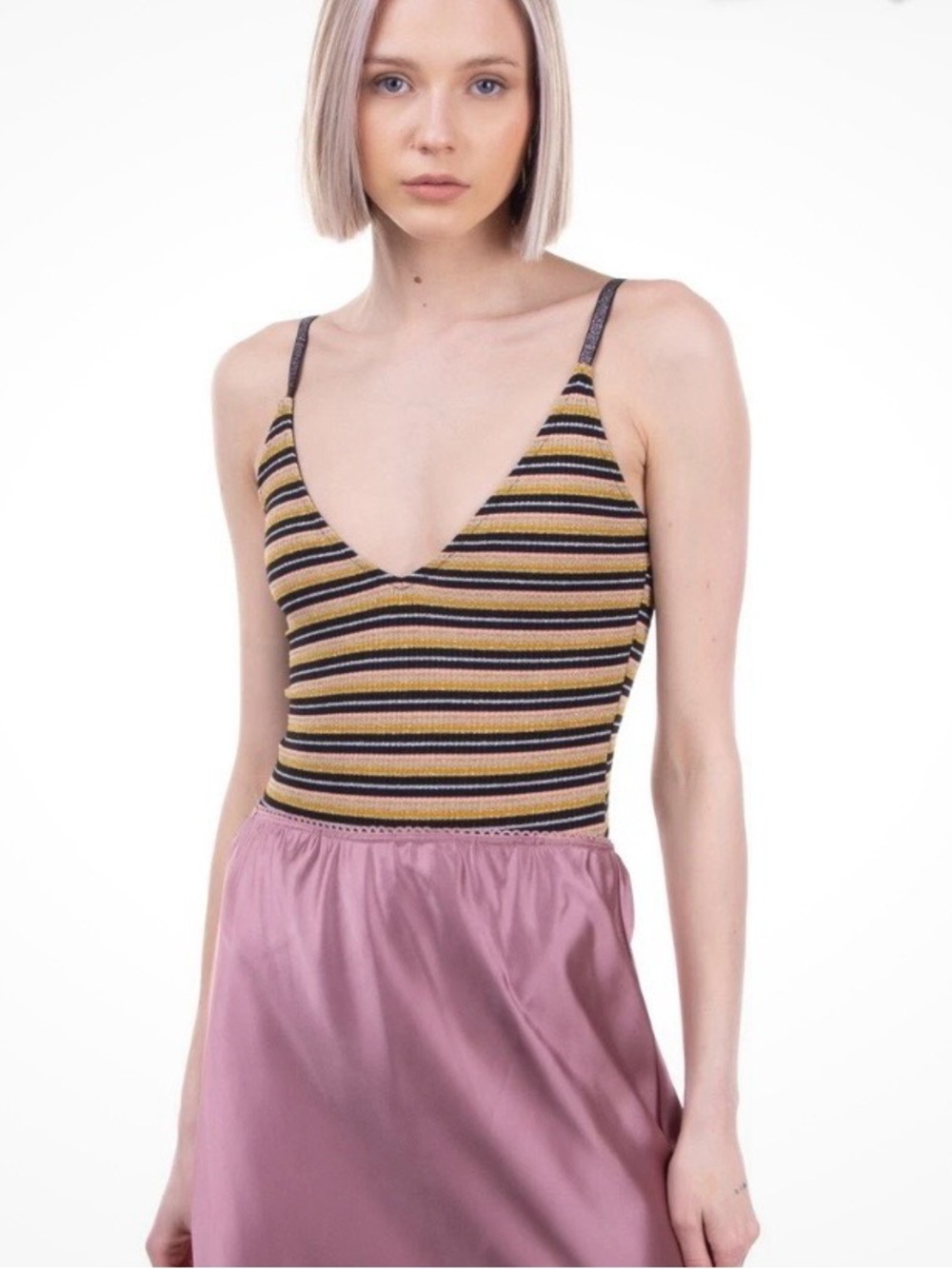Topshop Bodysuit Striped Lame Effect Size 6